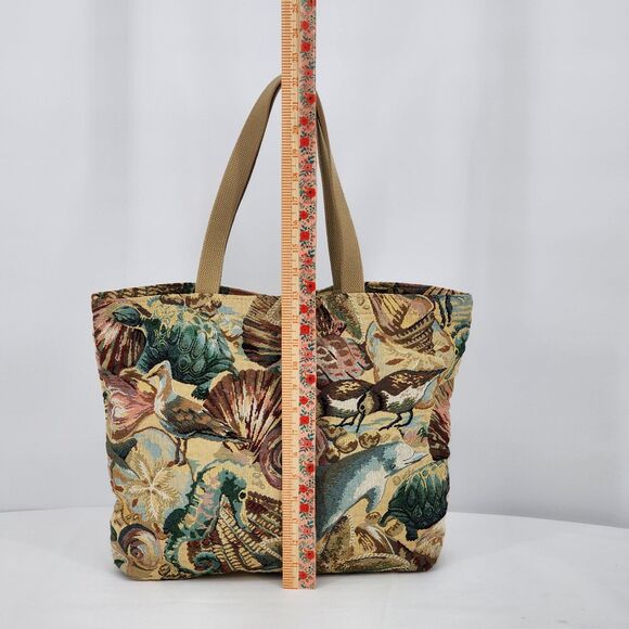 Vintage Sea Creature Tapestry Shopper Tote Bag Ocean Dolphin Turtle Shells - Picture 10 of 11